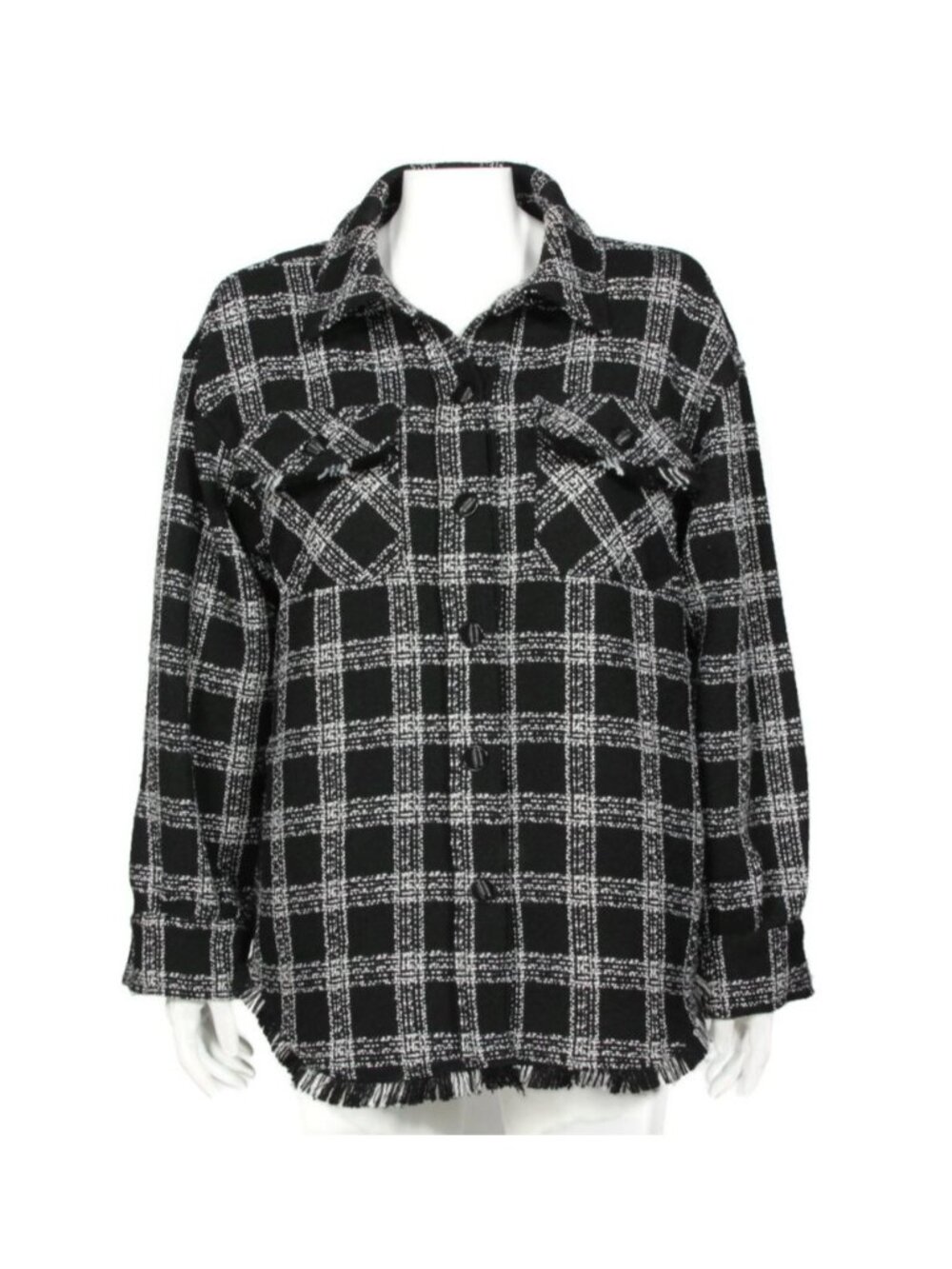 HOUSE OF HARLOW 1960 Black White Plaid Button Up Heavy Shacket Jacket sz M /582